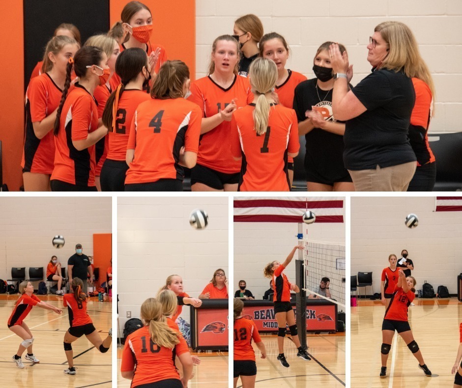 Collage of volleyball players hitting ball over net