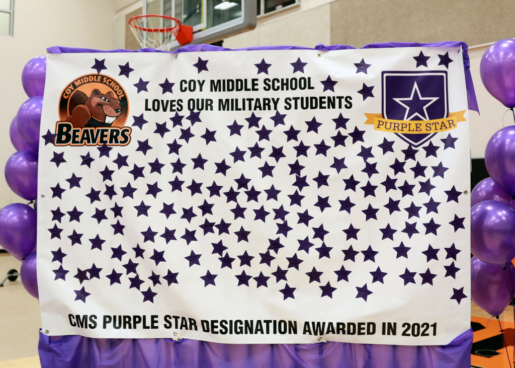 Banner showing all the stars that represent the students here at Coy with Military moms or dads